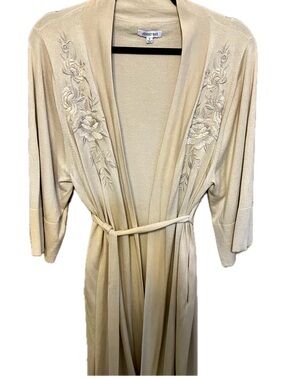 Johnny Was Embroidered Champagne-Beige Silk & Cashmere Robe